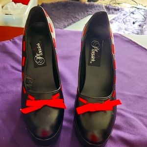 Pleaser Black red ribbon chunky heels size 9